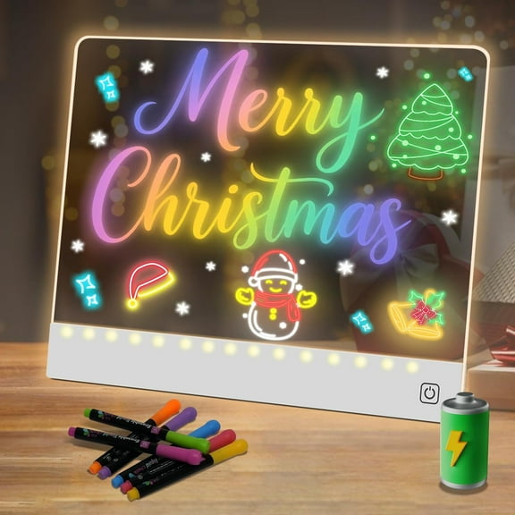 Brainybites Best Gifts for Ki+ds,Rechargeable LED Note Board with 7 Colors, 16-Inch Light Up Acrylic Dry Erase Board, Lumi Board Led Drawing Board with Invisible Stand Glow Doodle Board
