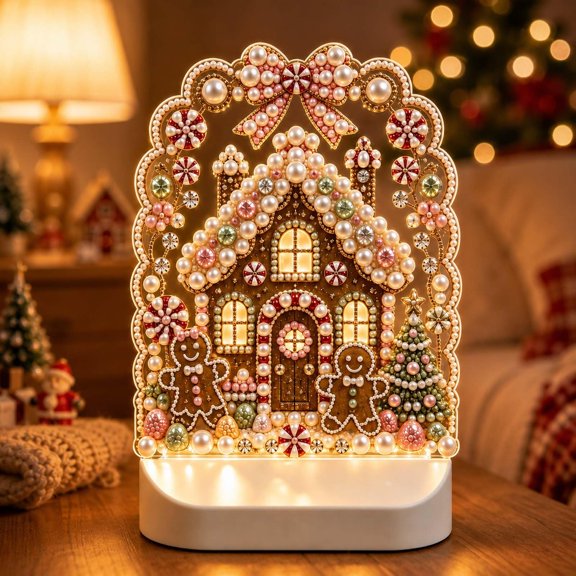 Brainybites Christmas Diamond Art Night Light, 3D Pearl Diamond Painting Kit for Adults Beginners, Warm LED Base, Gift