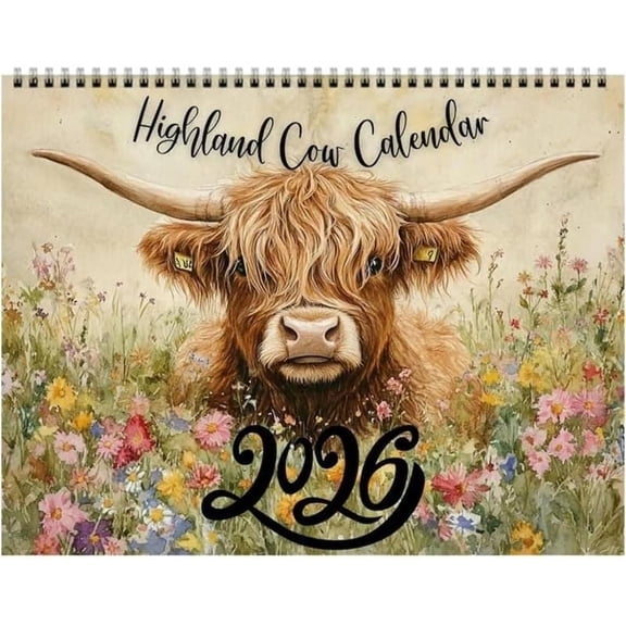 Brainybites Clearance 2026 Highland Cow Wall Calendar, Watercolour Cows Monthly Planner Scottish Wall Art Decor