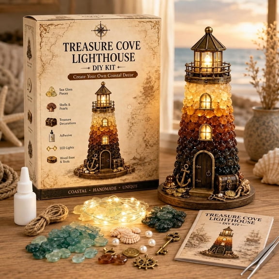 Brainybites DIY Lighted Sea Glass Lighthouse Kit – Beginner Coastal Craft Gift