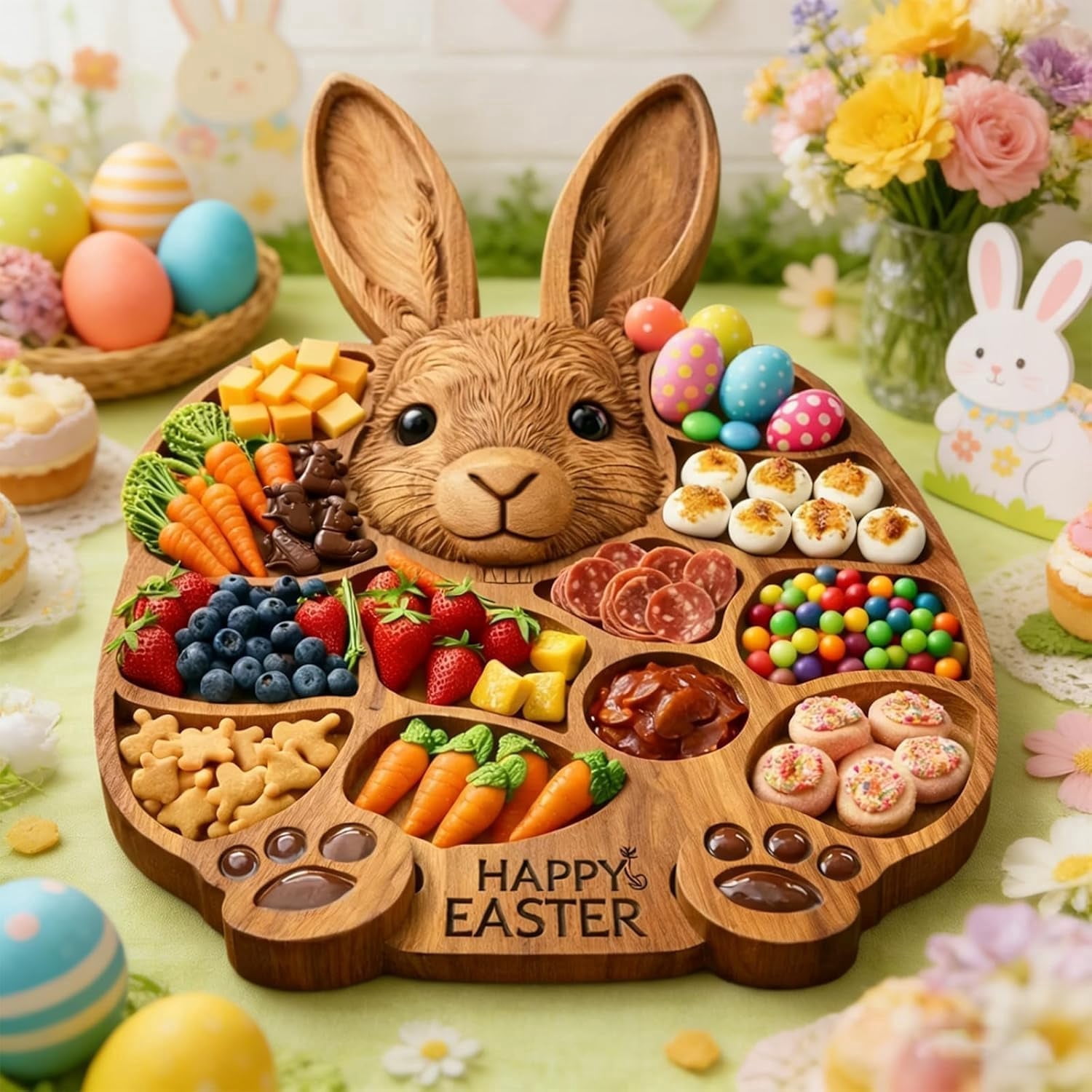 Brainy Rabbit Brainybites Easter Bunny Wooden Charcuterie Board, Cute Rabbit Shaped ...