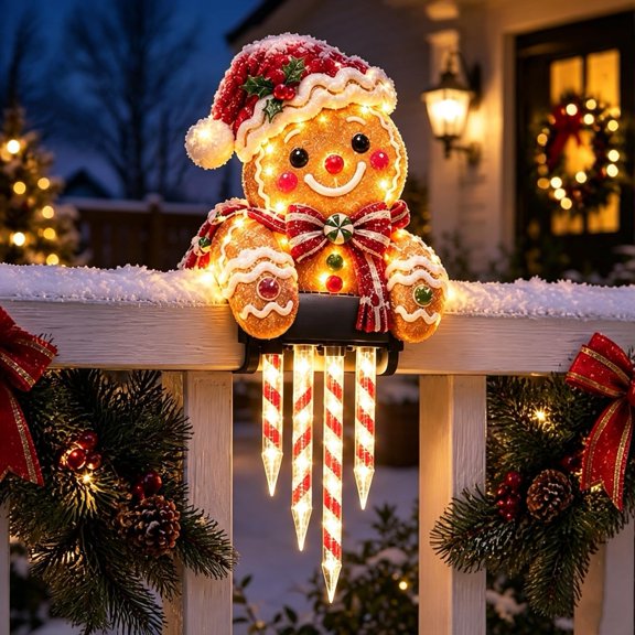 Brainybites Gingerbread Man Icicle Light, Hanging Christmas Railing Decor 5.9 × 5.9 × 13.8 in