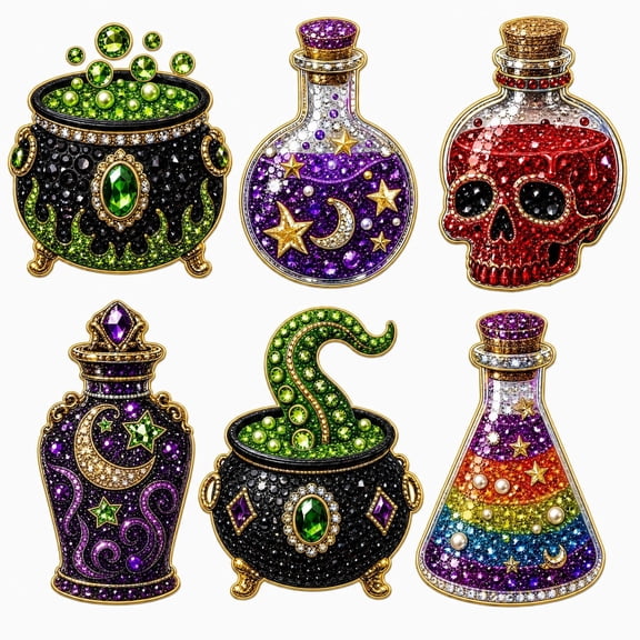 Brainybites Halloween DIY Diamond Art Magnet Kit, Magic Potions Fridge Magnets