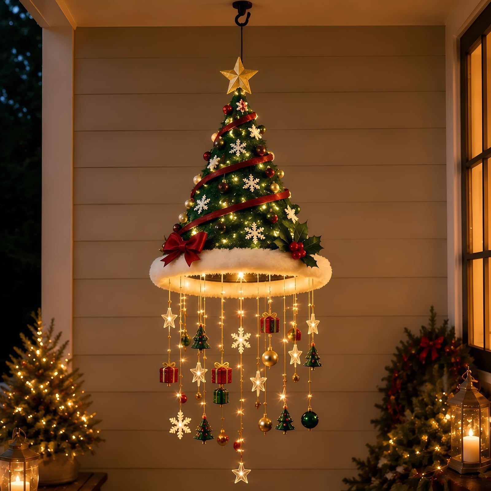 Brainybites Lighted Santa Hat Chandelier, Warm LED Christmas Hanging Décor