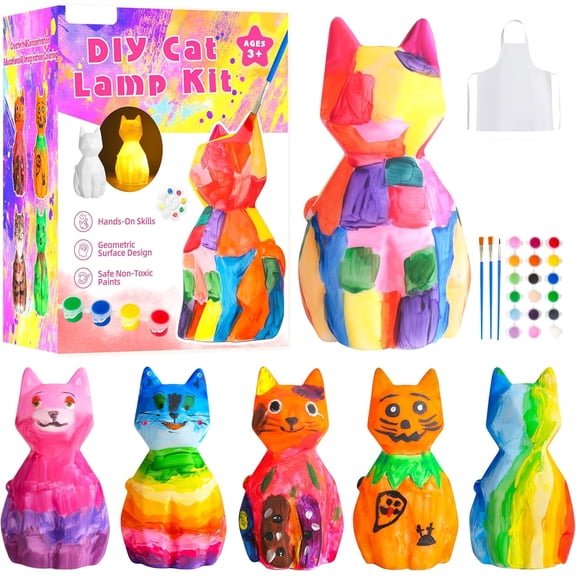 Brainybites Toy Savings Paint Your Own Cat Lamp Kit - Painting kit for Kids 6-12, Arts and Crafts for Kids Ages 8-12, Toys Girls Boy Birthday Gift Ages 6 7 8 9 10 11 12+