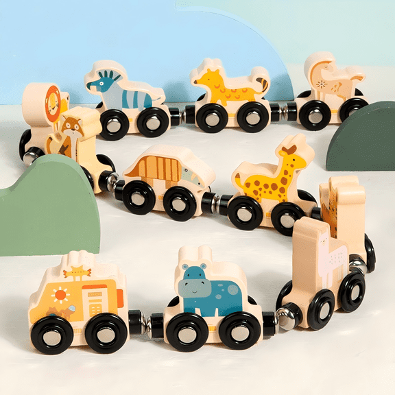 Brainybites Toys Clearance,11 Pcs Magnetic Train Set Montessori Toys for 1 2 3 Years Old Toddlers , Preschool Learning Activities for Kids, Birthday Gifts for Boys, Girls