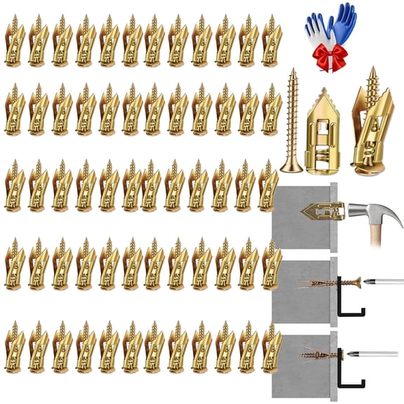 60Sets Self Drilling Drywall Anchors with Screws Kit , Metal Expansion Bolt for Drywall Heavy Duty Hanging, 12x30mm No Pre-Drilling Needed