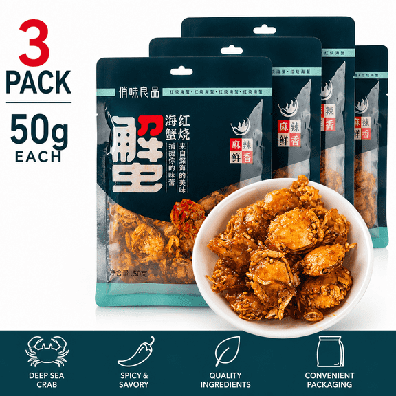 Braised Sea Crab Spicy Savory Crispy Crab Snack Ready to Eat Seafood Snack 50g 3 Pack for Travel Parties and Daily Snacking