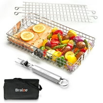 Braize 16" Adjustable Grill Basket with Removable Handle and Built-in Bottle Opener, Stainless Steel