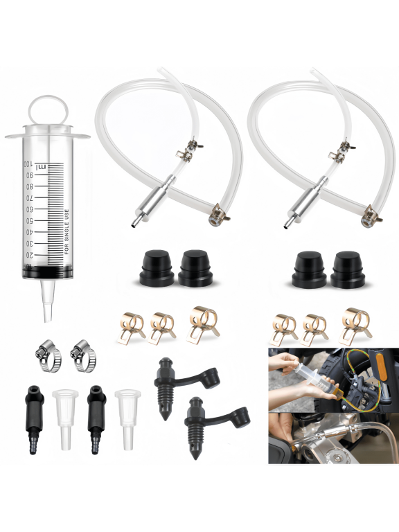 Brake Bleeder Kit with 2 Sets of One-Way Check Valve Brake Bleeder Hoses - for Motorcycle Brake System Repair & Maintenance