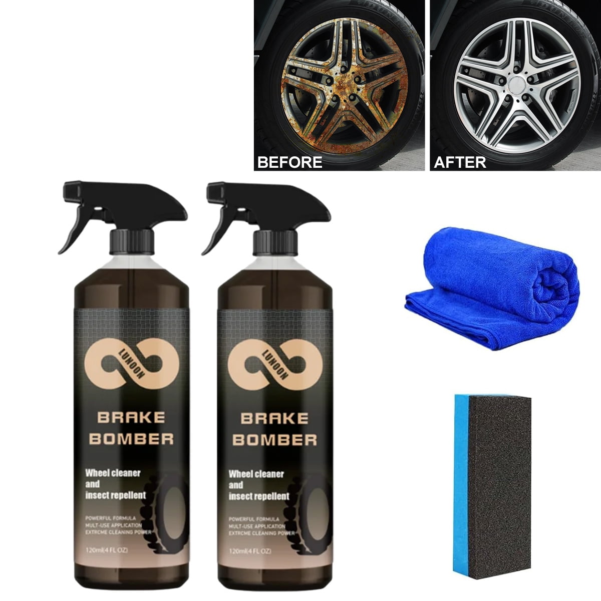 Waterproof AdhesiveWheel Cleaner Brake Bomber 300ML(10 fl oz), Perfect for  Cleaning Wheels and Tires, Non-Acid Wheel Cleaner, Rim Cleaner & Brake Dust