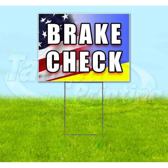 Brake Check (18"" X 24"") Yard Sign, Includes Metal Step Stake