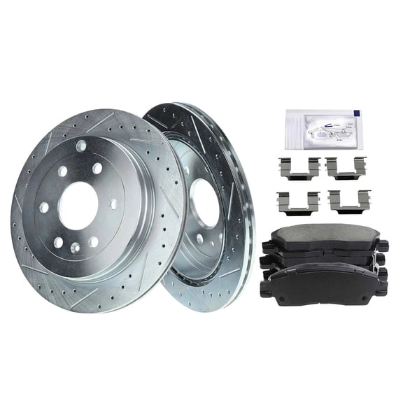 Brake Disc and Pad Kit 2-Wheel Set Compatible: Chevrolet Traverse 2009-2017, GMC Acadia 2007-2016, Buick Enclave 2008-2017, Saturn Outlook 2007-2010 Driver and Passenger Side Rear