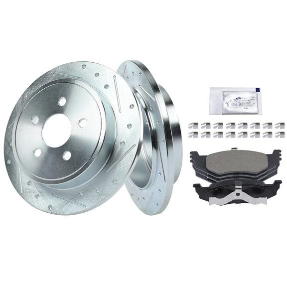 Brake Disc and Pad Kit 2-Wheel Set Compatible: Chrysler PT Cruiser 2003-2007, Dodge Neon 2003-2005 Rear