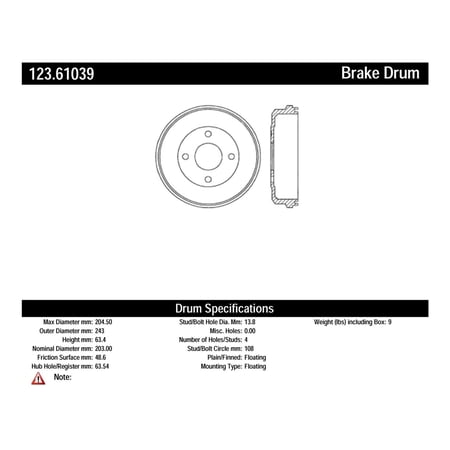 Brake Drum Fits select: 1995-2000 FORD CONTOUR, 1995-2000 MERCURY MYSTIQUE