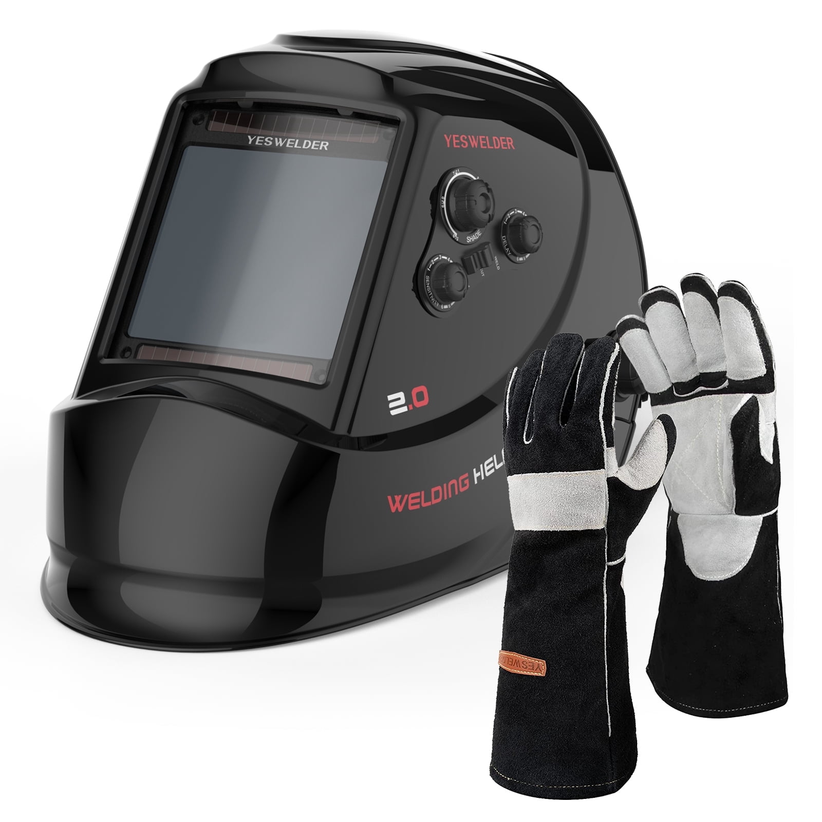 YESWELDER Welding Combo: LYG-M800H Auto Darkening Helmet + 16" Kevlar Gloves(932℉)