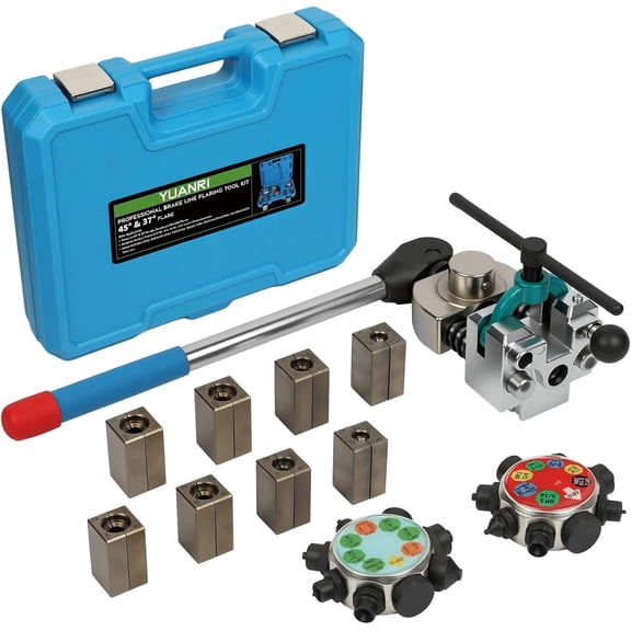 Brake Line Flaring Tool Kit 45 & 37 Degree Flaring Tool Set for 3/16", 1/4", 5/16", 3/8" Steel Copper Tubes, Brake Repair Brake Flaring Tools