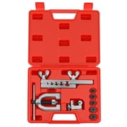 Brake Line Flaring Tool Kit with Tubing Cutter - Single and Double Flare Tool Kit with 5 Adapters - 45 Degrees Brake Line Repair Kit for Copper, Aluminum, Brass, Magnesium, and Soft Steel