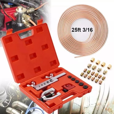 Brake Line Pipe Repair Kit 3/16 25FT Copper Pipe Flaring Tool (16) Nuts Fittings