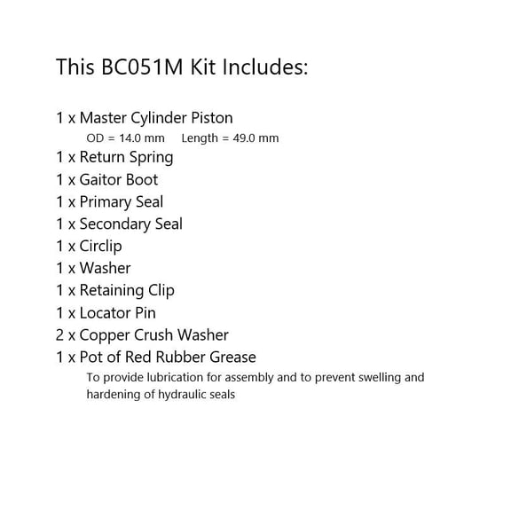 Brake Master Cylinder Rebuild kit for select Honda models Front 45530-377-305