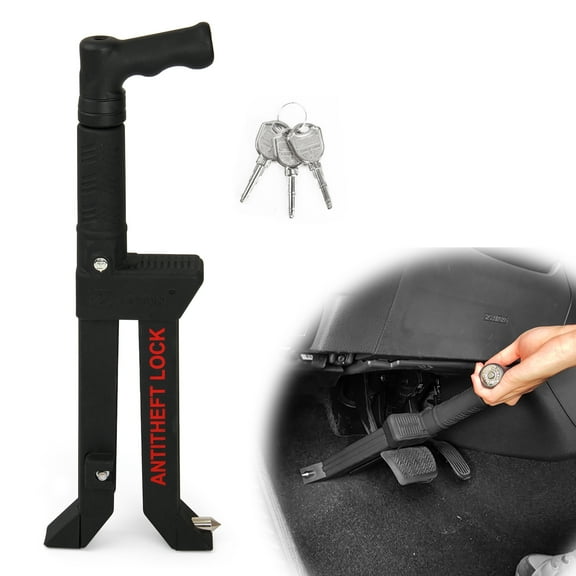 Brake Pedal Lock, Anti Theft Car Device Brake Clutch Lock, Universal Car Lock Security Protection for Truck/Auto/SUV/Van, with Escape Hammer Window Breaker and 3 Keys - Black