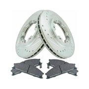 Brake Rotor Drilled & Slotted Coated & Ceramic Pad Front Set For Nissan