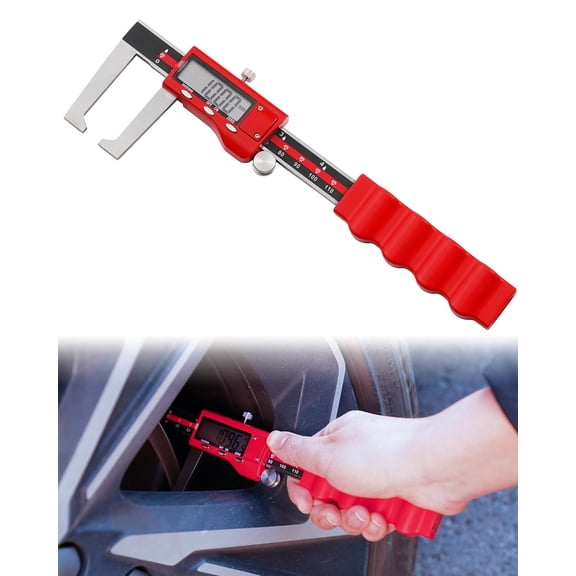 Brake Rotor Measuring Tool, Digital Caliper for Disc Thickness, Wheels-On Gauge, 6 Stainless Steel Vernier Micrometer, Large LCD, Inch/Metric Modes, Red