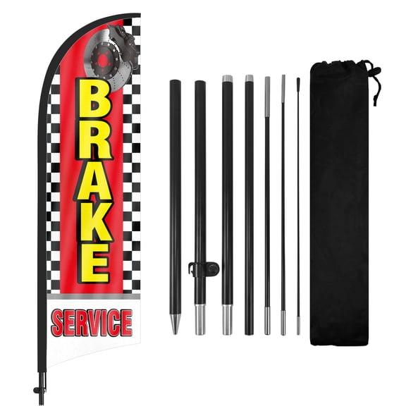 Brake Service Advertising Feather Flags Banner 8Ft, Brake Service Swooper Flag with Pole and Ground Stake, Advertising Feather Flag Signs for Brake Service Business Red