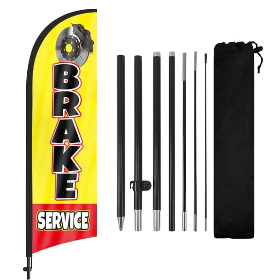 Brake Service Advertising Feather Flags Banner 8Ft, Brake Service Swooper Flag with Pole and Ground Stake, Advertising Feather Flag Signs for Brake Service Business