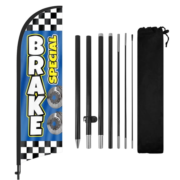 Brake Special Advertising Feather Flags Banner 8Ft, Brake Special Swooper Flag with Pole and Ground Stake, Advertising Feather Flag Signs for Brake Special Business