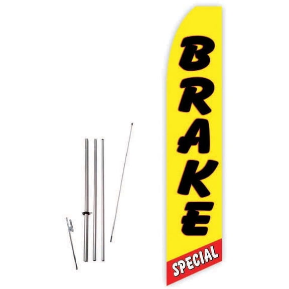 Brake Special Yellow Super Novo Feather Flag - Complete with 15ft Pole Set and Ground Spike