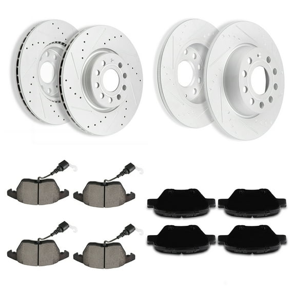 Brakes Kits, Brakes Pads and Rotors Sets Front Rear for 10-12 for Audi A3, 10-12 for Audi A3 Quattro, 12-15 for VW Beetle, 09-16 for VW Eos, 14 for VW Golf, 11-14 for VW GTI, 10-16 for VW Jetta