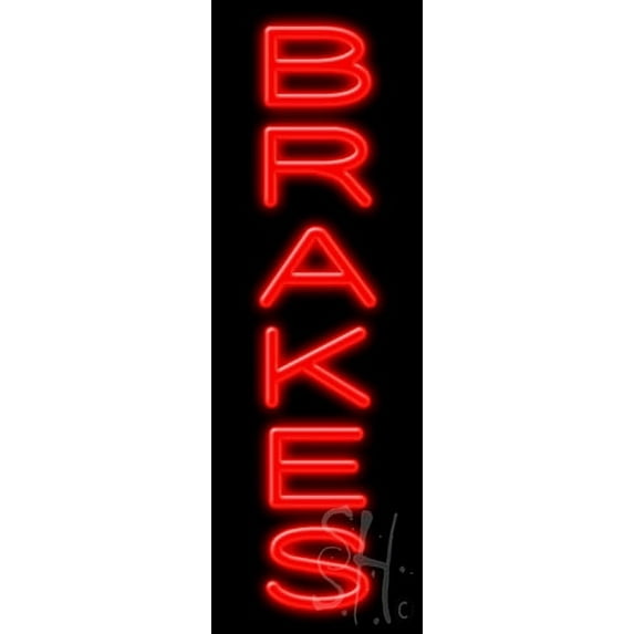 Brakes LED Neon Sign 24" Tall x 8" Wide, Clear Edge Cut Acrylic Backing, with Dimmer - Bright and Premium built indoor LED Neon Sign for automotive store, and mall.
