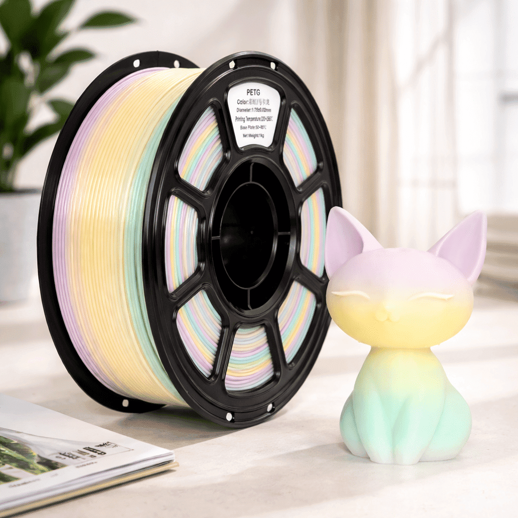 Brakzilon Rainbow PETG Filament 1.75mm Multicolor 3D Printer Filament Color Change Gradient FDM Filament 1kg Spool for DIY Printing