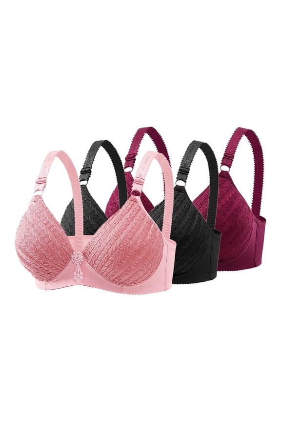 Bralette for Women 3-Pack Wirefree | Everyday Comfort T-Shirt Bra Light Support B/C Cup Nylon Spandex Pink,Size 36