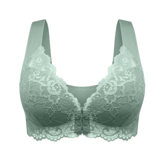 Bralette for Women Cups Seamless Bras for Women Front Closure, Wireless Bras Lace Breathable Push up Bralette Convenient Bra Green 3XL