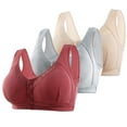 thumbnail image 1 of Bralettes for Women with Support 3 Pack Wireless Cotton Bras for Older Women Front Closure High Support No Underwire Push up Bras Front Snaps Seniors Lace Everyday Bras Red 38, 1 of 2