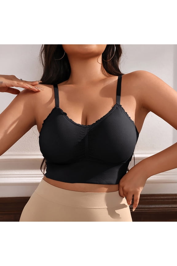 Bralettes for Women Working out Plus Size Medium Support Wireless Sports Bras Lightly Lined Seamless Bralette Underarm Smoothing Stretch Push up Cami Bras Everyday Bras Black 4XL