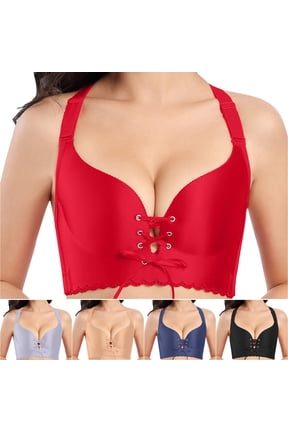 Bralettes for Women, Plus Size Solid Color Drawstring Gathered Bra, Side Containment Comfort Underwear for Friend | TruHer,Blue 38A