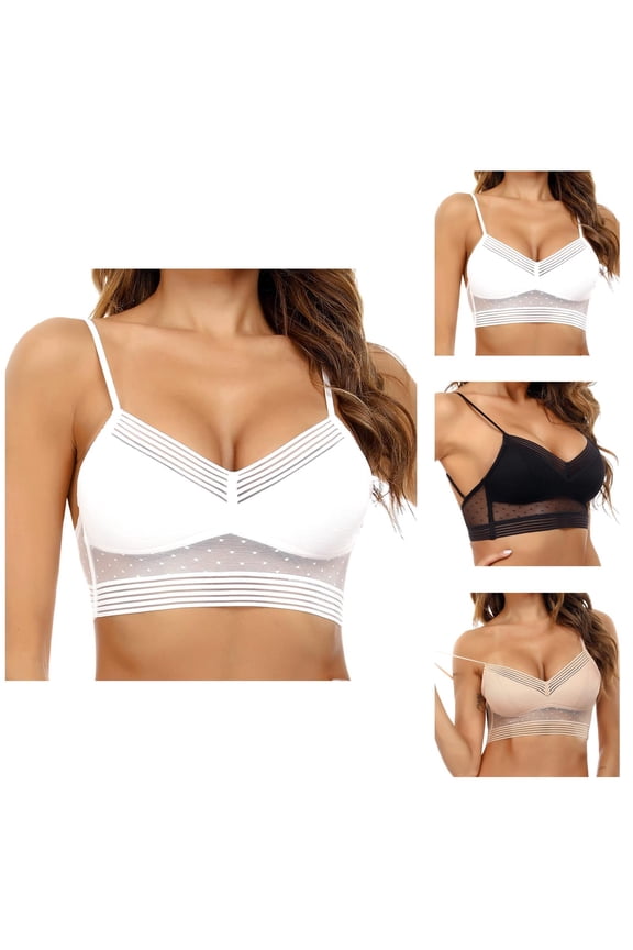 Bralettes for Women Sheer Lace Adjustable Spaghetti Strap Low Back Wireless Bra