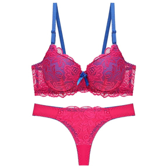 Lingerie Womens Thin Cup Lace Colorblock Bra Set Shaped Push Up Underwear Set
