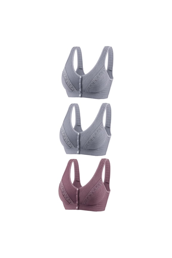 Bralettes for Women with Support No Underwire Bra Feature V-Neck Training Bra Style W-1000 Hook and Eye Closure Yoga Bra Gray L