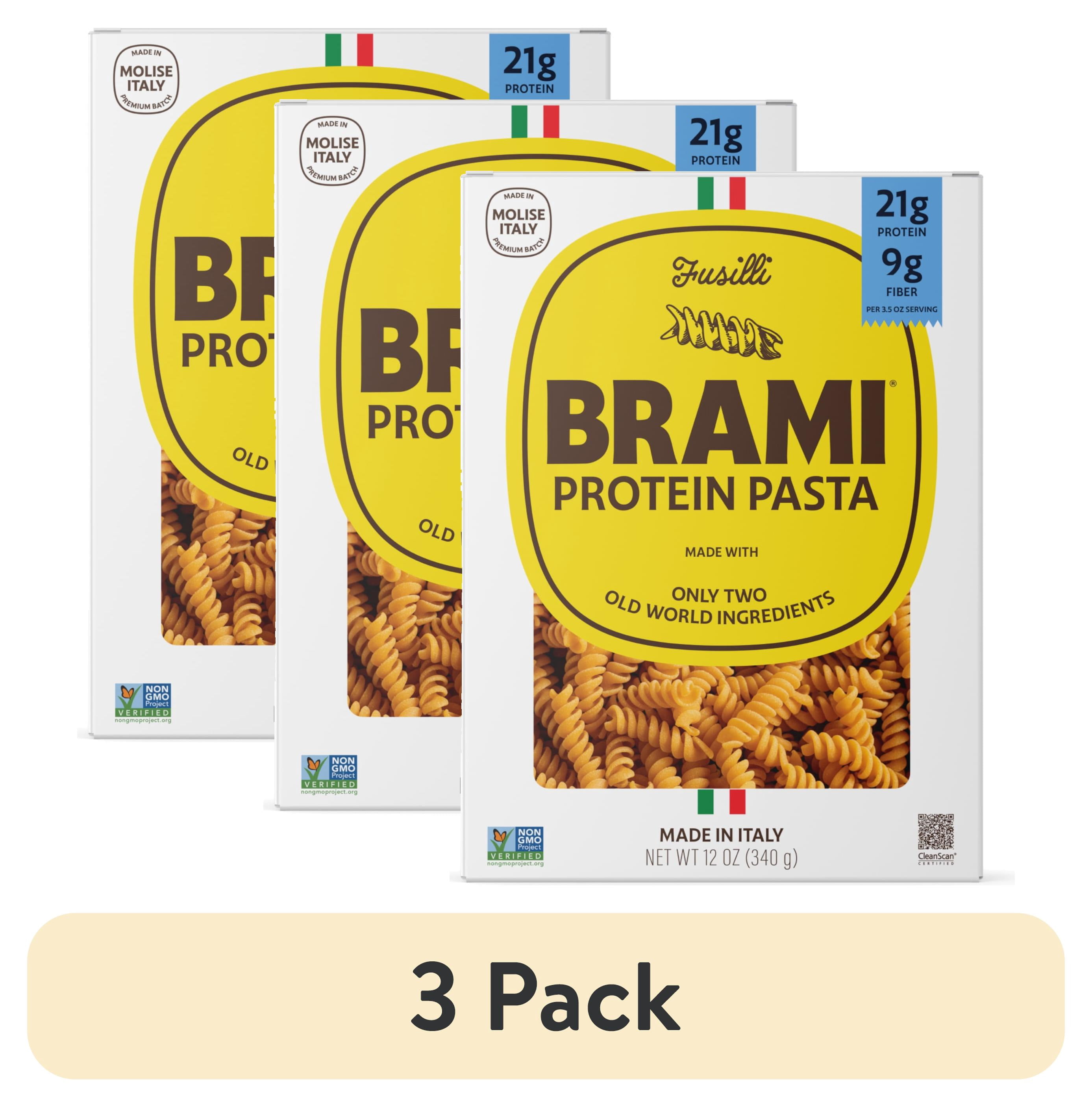 (3 pack) Brami Fusilli High Protein Pasta, 21g Protein, High Fiber, Shelf-Stable Noodles, 12 oz Box