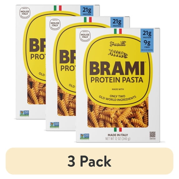 (3 pack) Brami Fusilli High Protein Pasta, 21g Protein, High Fiber, Shelf-Stable Noodles, 12 oz Box