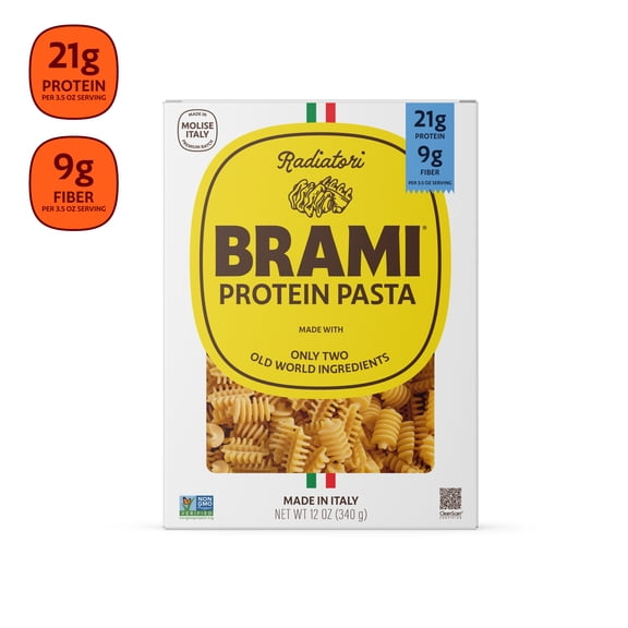Brami Radiatori High Protein Pasta, 21g Protein, High Fiber, Shelf-Stable Noodles, 12 oz Box