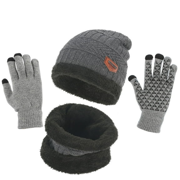 Bramtres Mens Hats,Beret Hats Men Women Winter Hat Warmer Scarf Touchscreen Gloves Set Warmer Neck Thick Knit Hat Set Newsboy Cap Grey