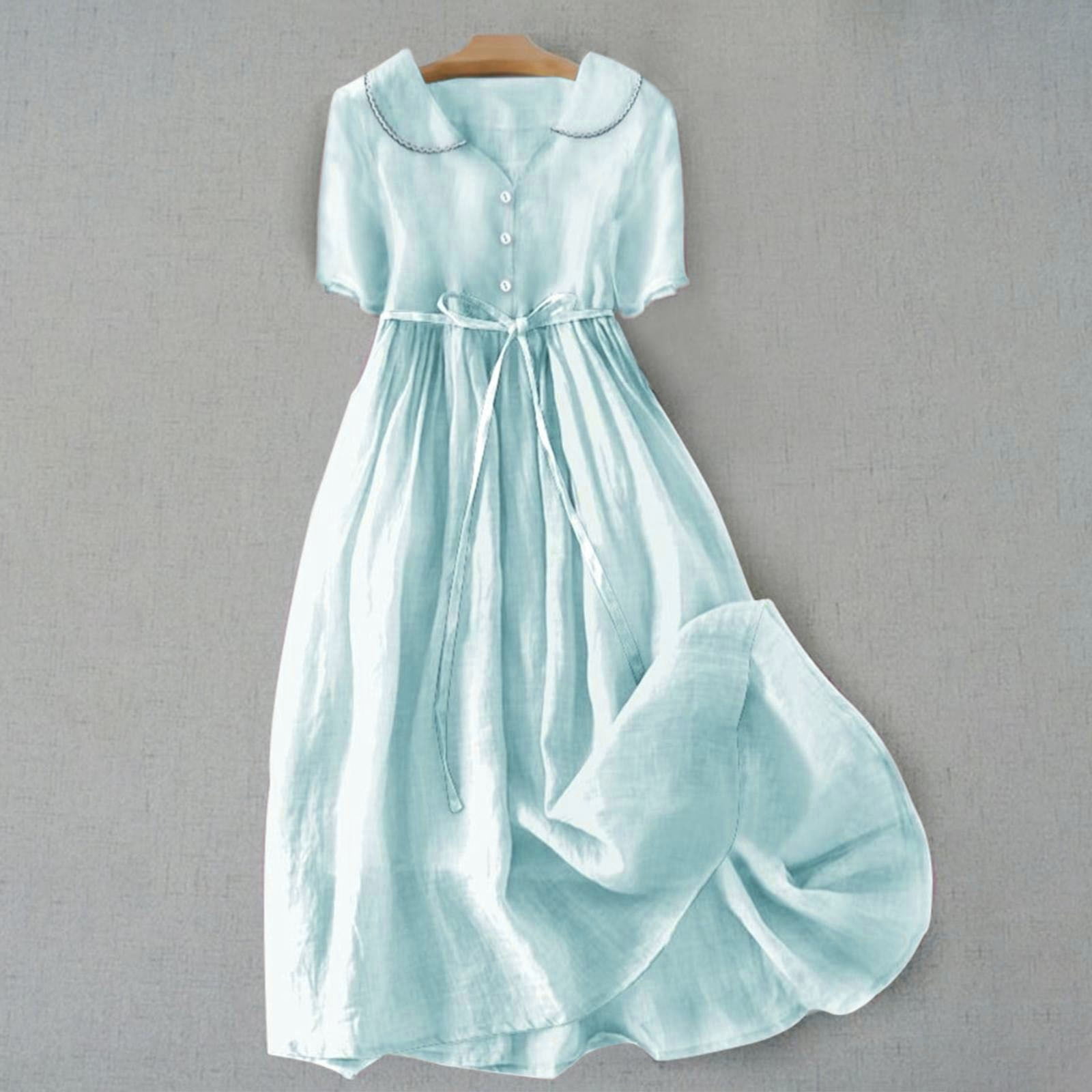 Bramtres Midi Dresses,Vacation Dresses,Women's Cotton And Linen Solid