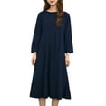 thumbnail image 1 of Bramtres Midi Dresses,Vacation Dresses,Women's Fashion Casual Solid Dress Round Neck Long Sleeve Mid Calf Swing Dress,Long Sleeve Dress,Modest Dresses,Fit and Flare Dress,Navy Dress,XXL, 1 of 4