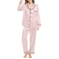 thumbnail image 1 of Bramtres Pajama Sets for Women 2 Piece Silk Pajamas Silk Like Pajamas Long Sleeve Set Two Piece Sleepwear Button Down Nightwear Loungewear Sets Satin Pajama Set Womens Pajama Sets Pink L, 1 of 6