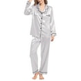 thumbnail image 1 of Bramtres Pajama Sets for Women 2 Piece Silk Pajamas Silk Like Pajamas Long Sleeve Set Two Piece Sleepwear Button Down Nightwear Loungewear Sets Satin Pajama Set Womens Pajama Sets Grey 3XL, 1 of 5